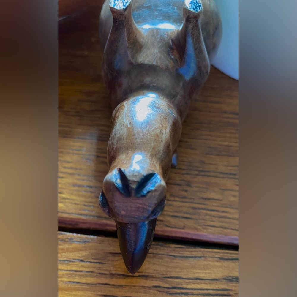 Handcarved 2 Horned African Rhino. Amazing piece of art. Wood is smooth. EC - Picture 14 of 15
